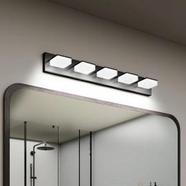 Matte Black Modern Acrylic LED Bathroom Vanity Light Fixtures 5 Light 32 Inch Wall Lighting MMaterial: Iron, Color: Black Color