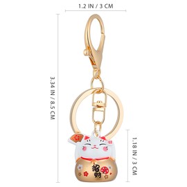 NUOBESTY Lucky Cat Keychain: Japanese Maneki Neko Key Ring with Bell Charm Feng Shui Good Luck Pendant Cute Cat Beckoning Keychain Accessory for Wealth & Fortune