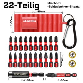Geinxurn Screwdriver PH PZ Bit Set 22 Pieces, Pozidriv S2 Steel Magnetic 1/4 Inch Hex Shank, Impact-Resistant Phillips Phillips Bit Set with Bit Holder and Storage Box