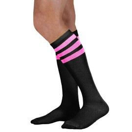 Calcetines unisex de color negro con diseño de rayas de varios colores, Black W/ Neon Pink Stripes, Talla única