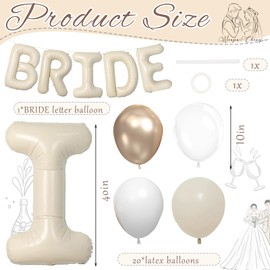 40 Inch Beige BRIDE Letter Balloons, Large Alphabet Foil Balloons with Latex Balloons for Engagement Bridal Shower Bachelorette Anniversary Wedding Party Supplies Decorations
