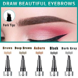 5 Colors Hair-like Strokes Eyebrow Pen, Mimics Natural Eyebrow Liquid Microfilling, Eye Brow Makeup by “Linble” (#3 Auburn)