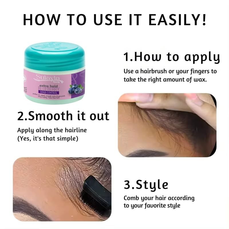 Sulayla Beauty Blueberry Edge Control Extra Hold, 150 grams, for