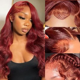 Homgoss Reddish Brown Lace Front Wigs Human Hair 250% Density 13x6 HD Transparent Body Wave Lace Frontal Wigs With Baby Hair Auburn Copper Colored Glueless Human Hair Wigs for Women 22 Inch