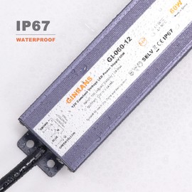 GINRANS 60W IP67 Waterproof Constant Voltage LED Driver Power Supply Transformer, 100-240V AC Universal Input with Plug, Output 12V DC 5A Max. for Outdoor LED Lighting