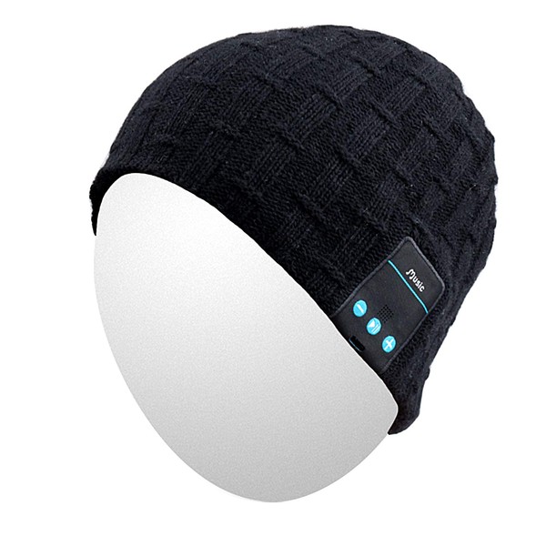 Qshell Washable Bluetooth Beanie Warm Soft Winter Knitted Trendy Short Skully Hat Cap with Wireless Headphone Headset Earphone Mic Hands Free for Excrise Gym Sports Fitness Running Skiing - Black