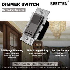 BESTTEN Matte Brown Dimmer Wall Light Switch, Single Pole or 3-Way, Compatible with Dimmable LED, CFL, Incandescent and Halogen Bulb, 120VAC, UL/cUL Listed
