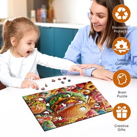 delobil Wooden Puzzles for Adults, Hamburger Jigsaw Puzzle 200 Piece, Unique Shaped Wooden Puzzles Beautiful Gift Package, Creative Birthday Gift for Friends and Family 11.7 * 8.86 in Medium