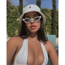 ADE WU Retro Cat Eye Sunglasses for Women Trendy Vintage Narrow Cateye Glasses UV Protection (White)