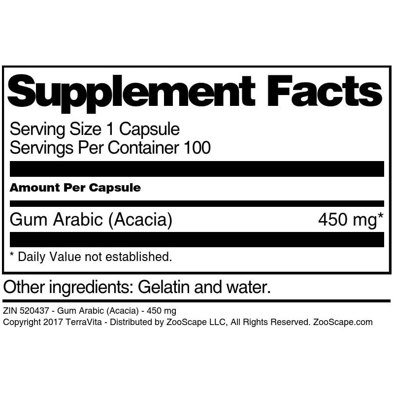 Gum Arabic (Acacia) - 450 mg (100 Capsules, ZIN: 520437)
