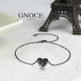 GNOCE Skull Bracelet Silver 925 Sterling Silver Heart Lucky Bracelet for Women Girls Mother's Day Gift, Silver
