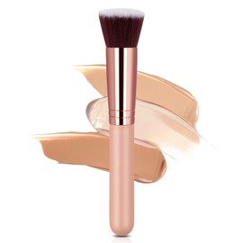 AOOWU Make Up Brush, Cosmetic Brush, Flat Top Foundation Brush for Face, Powder Brush, Makeup Brush & Accessories for Creamy, Powdery or Liquid Foundation (Rose Gold)