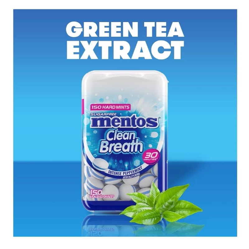 Mentos Clean Breath Sugarfree Hard Mint, 150Pc, Intense Peppermint (Pack