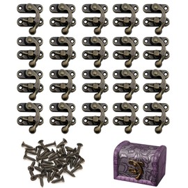20Pcs Antique Right Latch Hook Mini Box Clasp Bronze Turn Button Latch Vintage Style Lock Latches Swing Lock Clasp with Matching Screws for DIY Wine Gift Jewellery Wooden Boxes Decoration