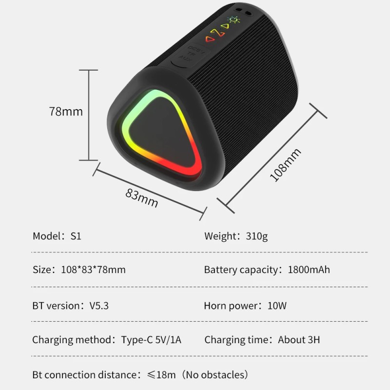 S1 Small Wireless Speaker, IPX6 Waterproof Portable, BT5.3 with Stereo