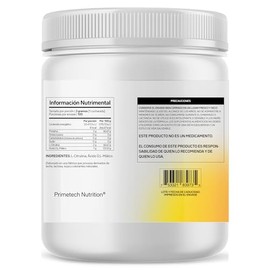 Primetech Nutrition L Citrulina Malato 2:1, Pura En Polvo CITRU2:1, 300 gr 100 Porciones Sin Sabor, Pre Entreno, 2 Partes De Citrulina Y 1 Parte Ácido Málico