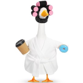 Shyyween Lady Porch Goose Outfit for 23'' Cement Plastic Lawn Goose Statue Clothes Bathrobe Coffee Cup Curlers for Outdoor Garden Yard Patio Decoration(White)