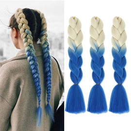 Sakkou Ombre Blue Braiding Hair 3pcs Beige Off-White To Navy Blue Jumbo Braiding Hair For Braids 24inch Sythetic Fake Braiding Hair Extensions(Beige to Blue)