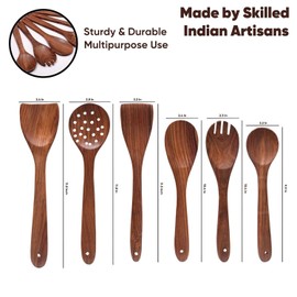 AURUM Wooden Spatula Spoons Set for Cooking & Serving | Teak Wood Spatulas Utensils for Nonstick Pans & Cookware (Set of 6)