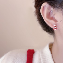 Christmas Candy Cane Enamel Cartilage Tiny Stud Earrings for Women Girls Stainless Steel Cute Xmas Ornament Tragus Screw Flat Back Small Studs Earring Dainty Festival Holiday Jewelry Gifts 20G