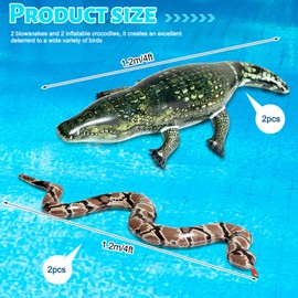 Shappy 4 Pcs Duck Deterrent for Pool 47 in Inflatable Alligator Toy and Inflatable Snake Bird Deterrents for Outside Blow up Alligator Fake Snakes Animal for Swimming Lawn Garden Reptile Party Prank