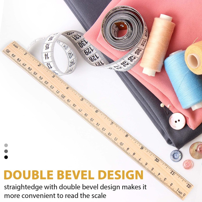 Dropfree 12 x 30 cm wooden ruler, school ruler, office