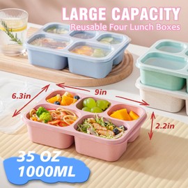 4-Pack Bento Lunch Box, 5-Compartment Lunch Boxes, Kids Snack Boxes, Stackable Ready Parties, Divided Food Storage Containers for School Work Travel Parties BBQ (8036Wheat)