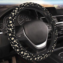 Black Daisy Auto Car Steering Wheel Cover Universal 15 Inch Neoprene Interior Decor Protection Accessories