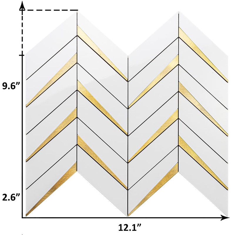 DICOFUN 10-Sheet Herringbone Tile Peel and Stick Backsplash, Polished White
