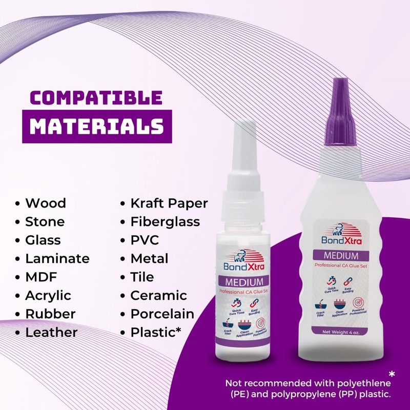 BondXtra 2 oz Medium CA Glue for Woodworking, Premium Super