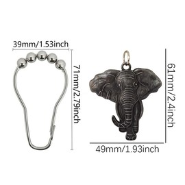Set of 12 Elephant Shower Curtain Hooks for Elephant Bathroom Decor, Vintage Shower Curtain Rings, Rust Proof Stainless Steel Curtain Hanger for Home Tub Shower Rod (Antique Pewter)