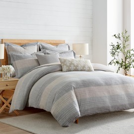 Levtex Home Sand Stripes Natural Twin/Twin XL Comforter Set (68x88in) with 1 Pillowcase (26x20in) - Woven Jacquard Stripe - Tan, Chambray, Blue - Cotton Twin Size Comforter Set - Soft, Pre-Washed