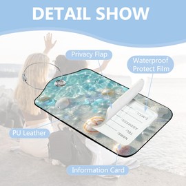 3 Pcs Luggage Tag for Suitcase,Cute Starfish Seashell Coral Beach PU Leather Travel Cruise Luggage Tag with Privacy Flap,Name ID Label and Metal Loop Women Airport Ship Travel Bag Suitcase Backpack