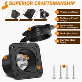 SS VISION 15 Amp Flanged Power Inlet, 125V RV Inlet Shore Power Supply Receptacle Plug, AC Port Plug with Power Inlet Socket Waterproof Cover for RV Camper Marine Boat Van Shed Motorhome