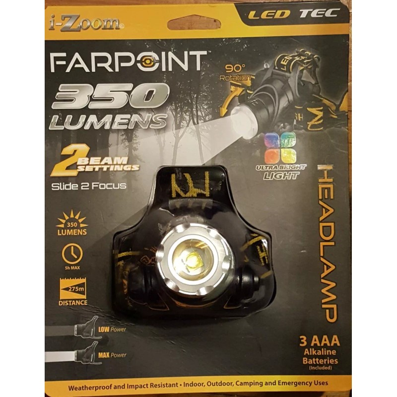 I-ZOOM NEW! FARPOINT LED TEC HEADLAMP 350 LUMENS 275m DISTANCE