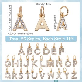 SUNNYCLUE 1 Box 26Pcs 26 Styles Letter Rhinestone Charms Gold Alphabet Charms Bulk Metal Alloy A to Z Initial Capital Letters Pendants for Jewellery Making Bracelet Earrings DIY Crafts Accessories