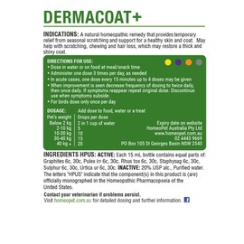 HomeoPet Dermacoat+ 15 mL - Natural Skin & Coat Solution for Dogs & Cats - Irritation & Scratching Relief, Healthy Skin Support - Reduces Scratching & Shedding - 100% Natural Vet Formulated Drops