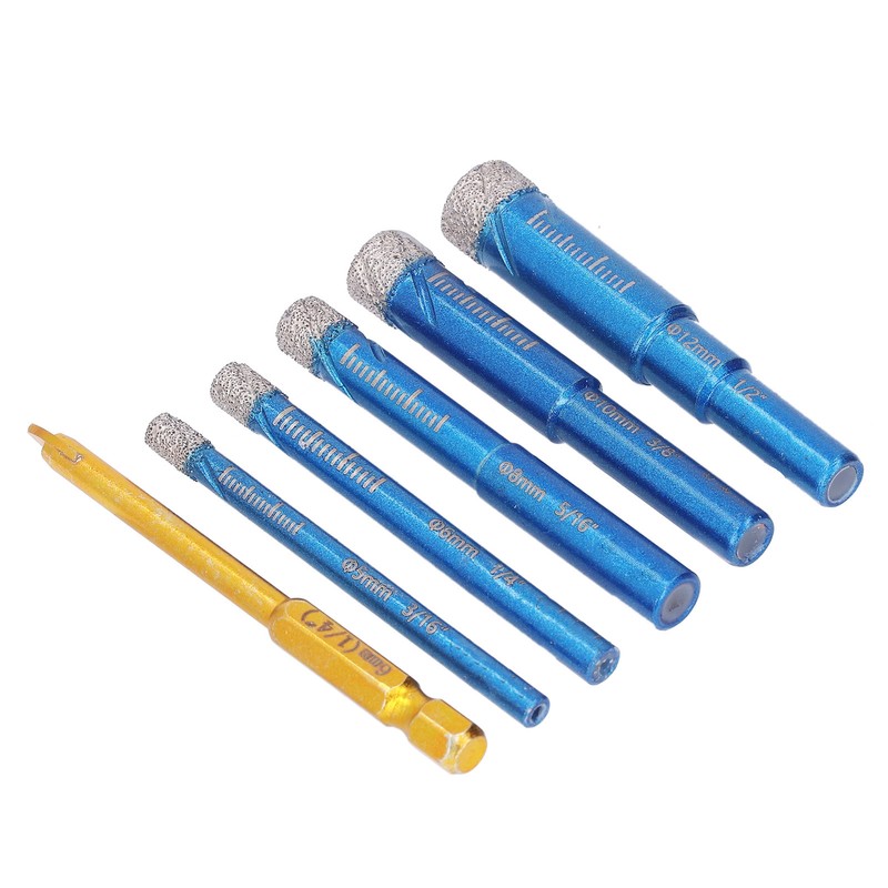 6PCS Brazed Dry Drill Bit Wear Resistant Vaccum Brazing Diamond