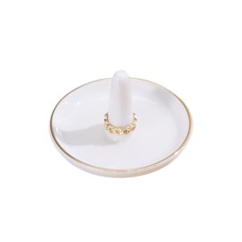 oskas White Ring Dish Holder,Engagement Wedding Bridal Shower Gift，Decorative Trinket Tray,4 Inch,Ceramic,White
