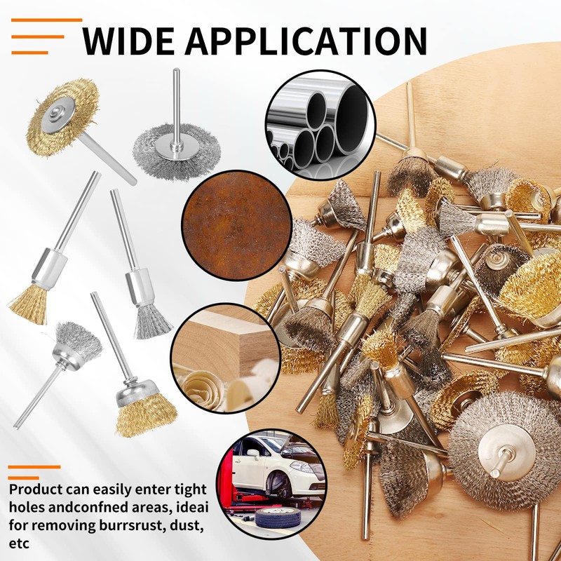 60 Pcs Brass Steel Wire polishing Brush Wire Brush Wheel