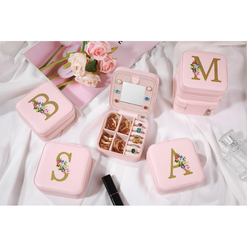 XIUQILAI Jewelry Box for Women, Pink Small Travel Earring Organizer