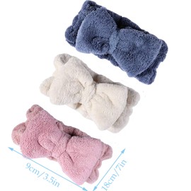 Pack of 3 Bowknot Hair Bands, Elastic, Women Fashion Plush Headband, Makeup Headbands, Spa Headband, Cute, Cute Hair Band for Spa, Yoga, Facial Cleansing and Care (Blue, Pink, White)