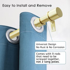 Byondeth Curtain Rods for Windows 16 to 144 Inches Adjustable Length 1 Inch Diameter Window Curtain Rod with Aluminium Finials, Warm Gold