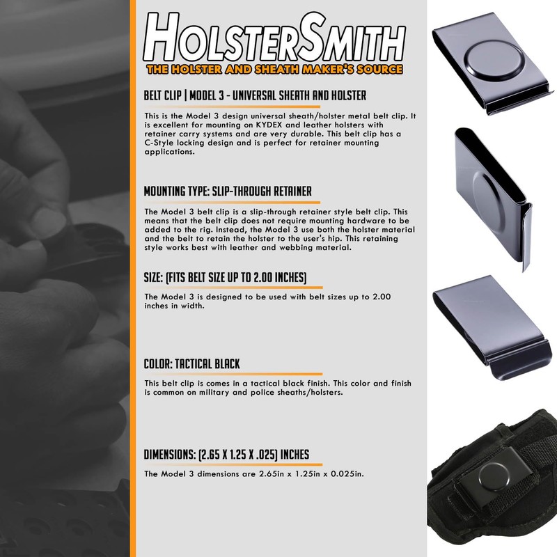 Universal Metal Belt Clip for Holster Making - (Model 3)
