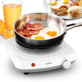NutriChef Electric Countertop Single Food Burner-Buffet Hot Plate Dish Warmer with Adjustable Temp,LED Light-Use with Stainless Steel,Cast Iron,Magnetic Cookwares-Home,Camping-PKST11