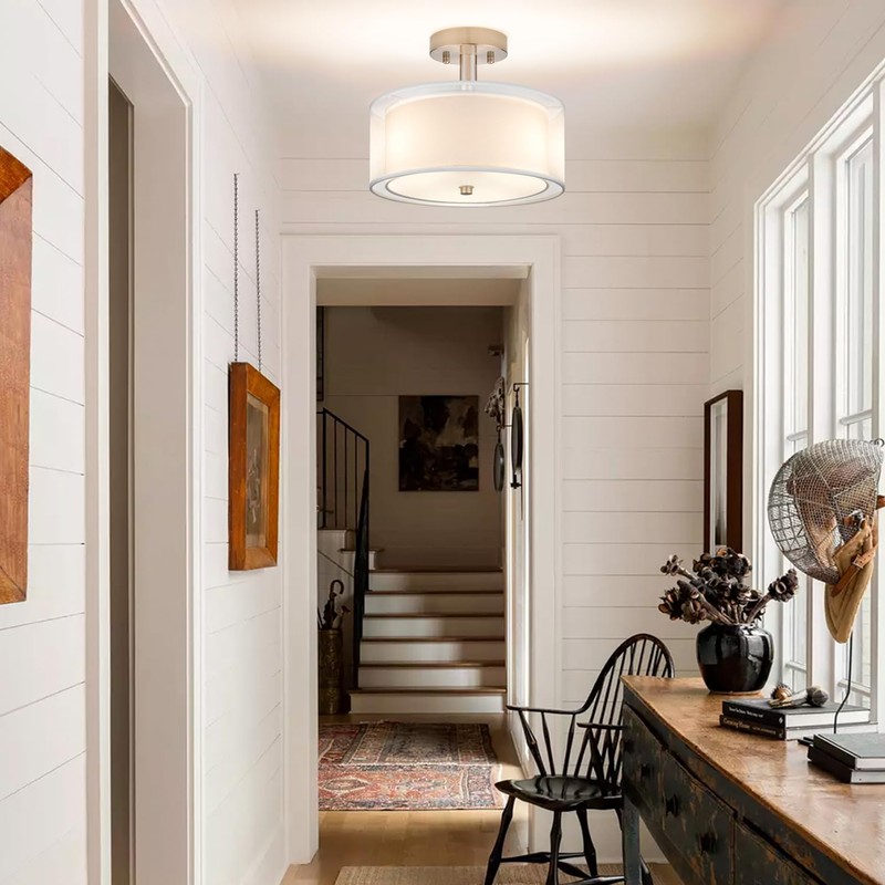 FOLKSMATE 3-Light Semi Flush Mount Ceiling Light Fixture, Drum Light