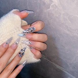 JIEADJIE Press On Nails (100% Handmade),Extra Long,Handmade Painted Nail Art by Nail Technician,Luxury Version (droplet shell, Small)