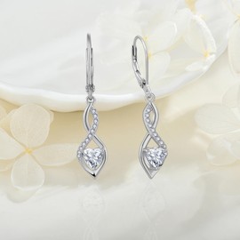 BELRYO Leverback Earrings Women Infinity Dangle Drop Earrings 925 Sterling Silver Cubic Zirconia Heart Earrings Christmas Jewelry for Women Wife Her April Birthstone White Color