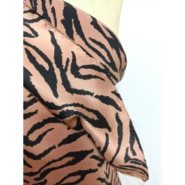 100% PURE SILK CHARMEUSE TIGER ANIMAL PRINT BLACK BRONZ  45” wide. Sold By Yard