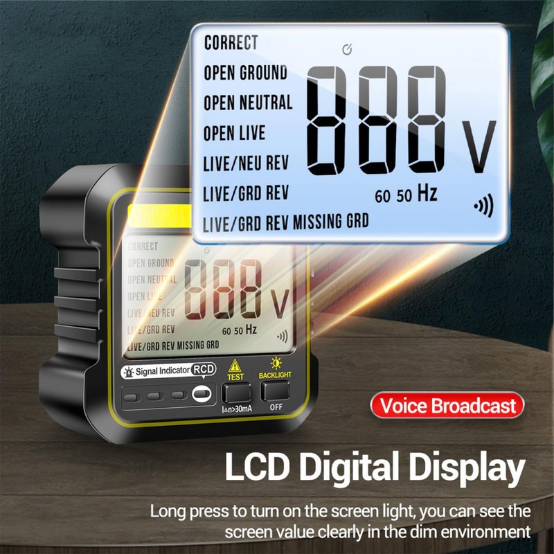 Socket Tester 10A 16A Universal Outlet Detector LCD Backlit Display